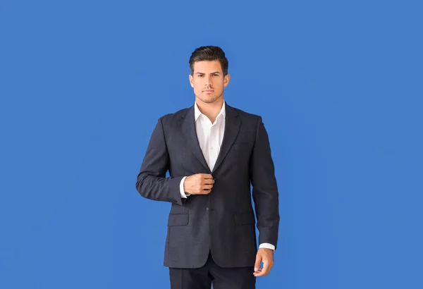 Young Businessman Stylish Suit Color Background — Stock Photo, Image
