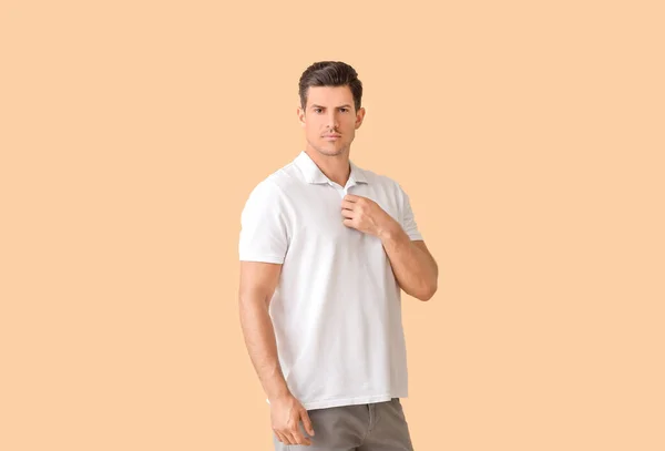 Young Man Stylish Shirt Color Background — Stock Photo, Image
