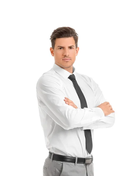 Молодой Бизнесмен Стильной Рубашке Белом Фоне — стоковое фото