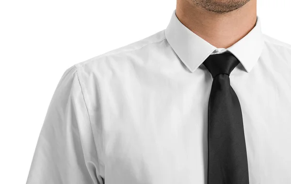 Jovem Empresário Camisa Elegante Fundo Branco Close — Fotografia de Stock