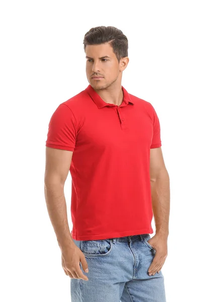 Junger Mann Schicken Shirt Auf Weißem Hintergrund — Stockfoto