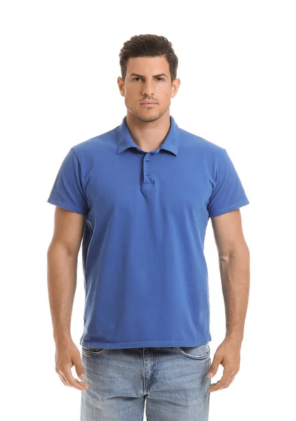 Ung Man Snygg Shirt Vit Bakgrund — Stockfoto