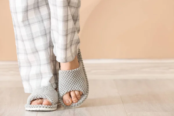 Woman Soft Slippers Home — Stock Photo, Image