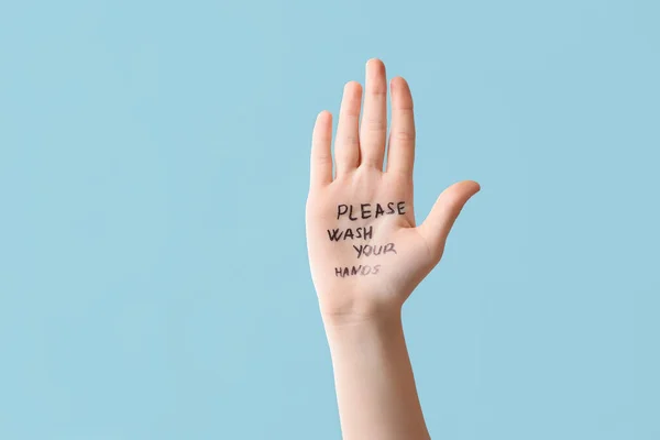 Female Hand Written Text Please Wash Your Hands Color Background — Stock Photo, Image