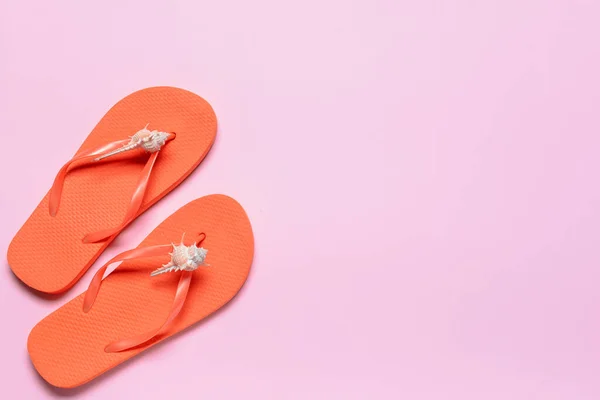 Stylish Flip Flops Color Background — Stock Photo, Image