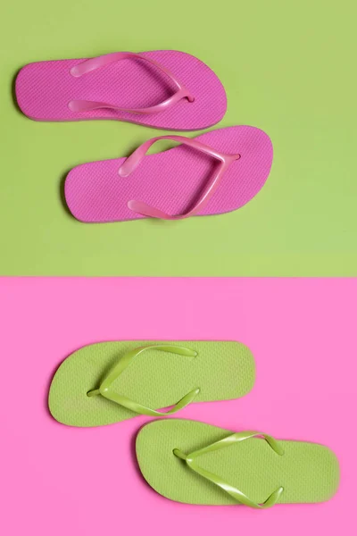 Stilvolle Flip Flops Auf Farbigem Hintergrund — Stockfoto