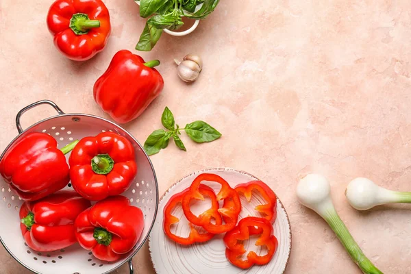 Red Bell Pepper Herbs Spices Table — Stock Photo, Image