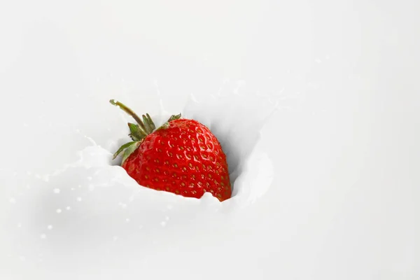 Falling Fresh Strawberry Milk — Stock Photo, Image