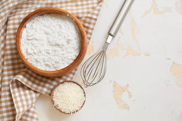 Bowls Rice Flour White Background — Stock Photo, Image