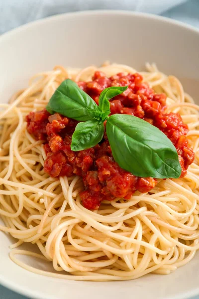 Plate Tasty Pasta Bolognese Closeup — Stock Photo, Image
