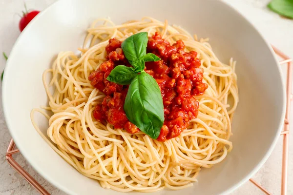 Plate Tasty Pasta Bolognese Closeup — Stock Photo, Image