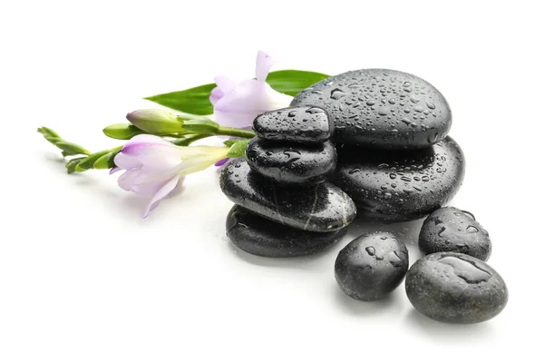 Spa Stones Flowers White Background — Stock Photo, Image