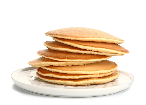 Plate Tasty Pancakes White Background — Stock Photo, Image