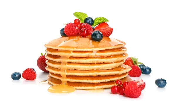 Sweet Pancakes Berries White Background — Stock Photo, Image