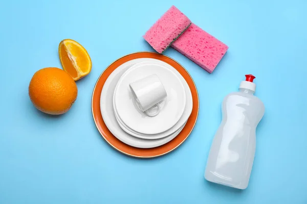 Composition Clean Dishes Color Background — Stock Photo, Image