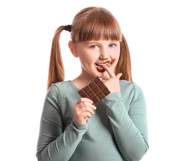 Cute Funny Girl Chocolate White Background — Stock Photo, Image