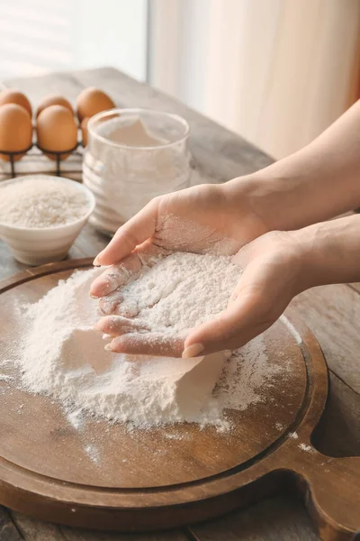 Woman Rice Flour Table — Stock Photo, Image