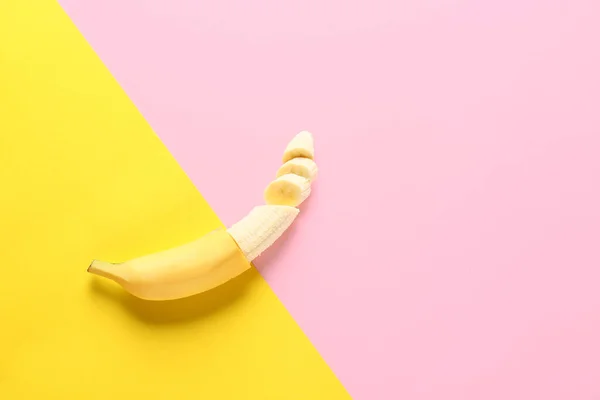 Ripe Cut Banana Color Background — Stock Photo, Image