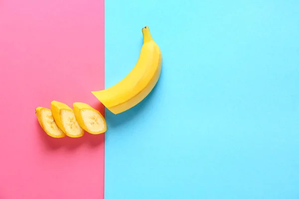 Ripe Cut Banana Color Background — Stock Photo, Image