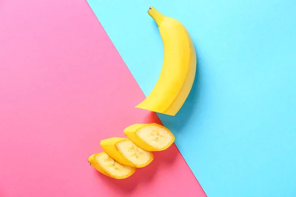 Ripe Cut Banana Color Background — Stock Photo, Image