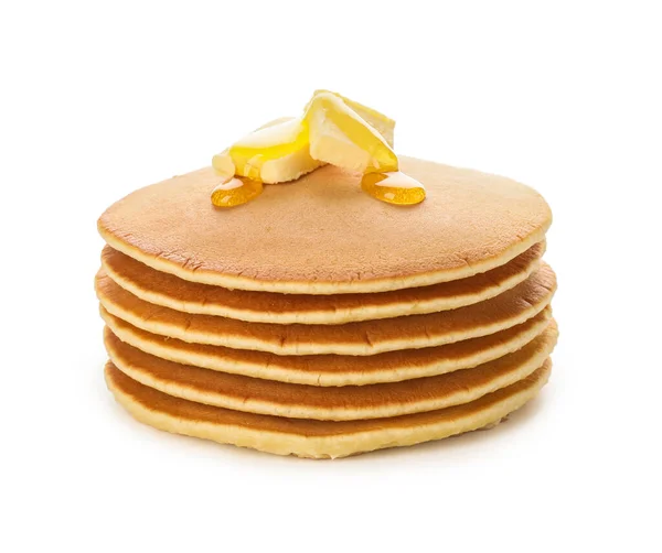 Tasty Pancakes Honey Butter White Background — Stock Photo, Image