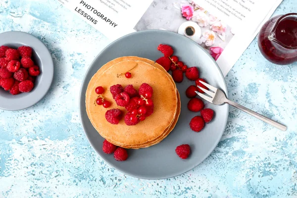 Sweet Pancakes Berries Color Background — Stock Photo, Image