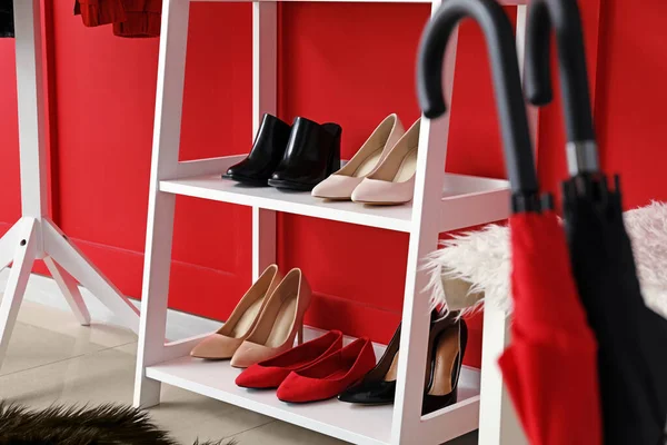 Shelf Unit Shoes Stylish Modern Hallway — Stock Photo, Image