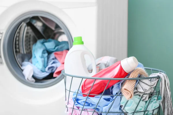 Washing Machine Dirty Clothes Detergents Home Laundry Room — Stock Photo, Image