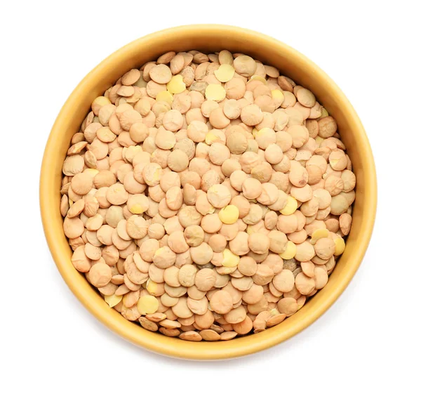 Raw Lentils Bowl White Background — Stock Photo, Image