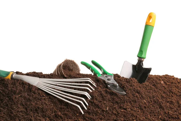 Soil Gardening Tools White Background — Stock Photo, Image