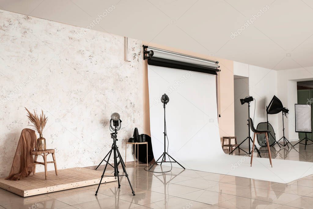 Interior of photo studio with modern equipment