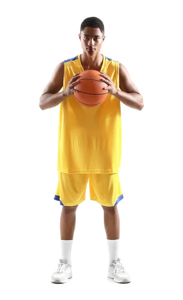 Jovem Jogador Basquete Afro Americano Fundo Branco — Fotografia de Stock