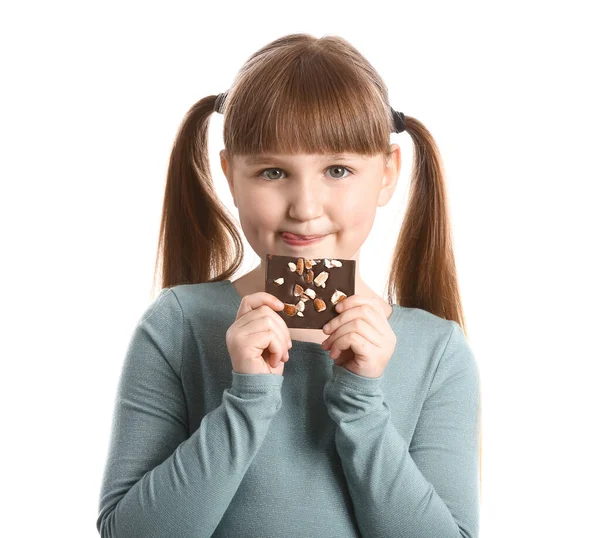 Cute Funny Girl Chocolate White Background — Stock Photo, Image