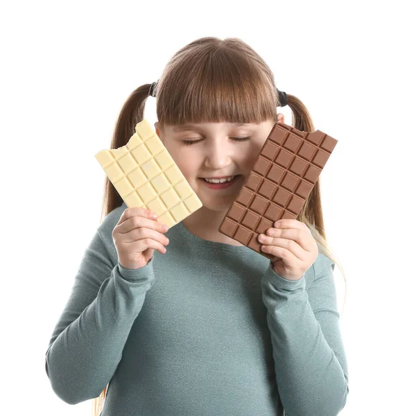 Cute Funny Girl Chocolate White Background — Stock Photo, Image