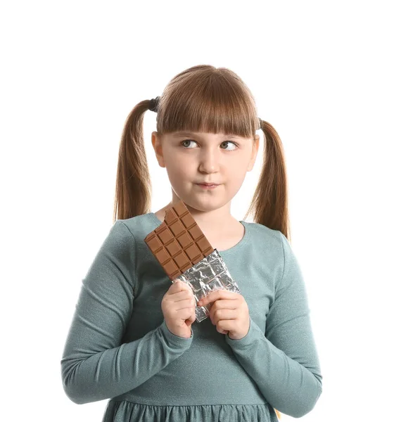 Cute Funny Girl Chocolate White Background — Stock Photo, Image
