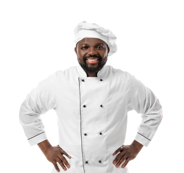 Chef Afroamericano Masculino Sobre Fondo Blanco —  Fotos de Stock