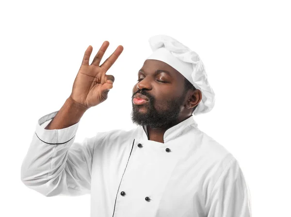 Masculino Africano Americano Chef Fundo Branco — Fotografia de Stock