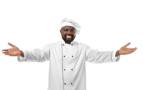 Кухар Афроамериканського Походження Білому Тлі — стокове фото