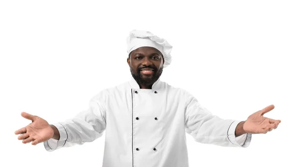 Masculino Africano Americano Chef Fundo Branco — Fotografia de Stock