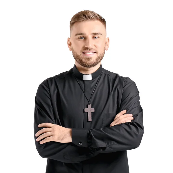 Handsome Young Priest White Background — Stock Photo, Image