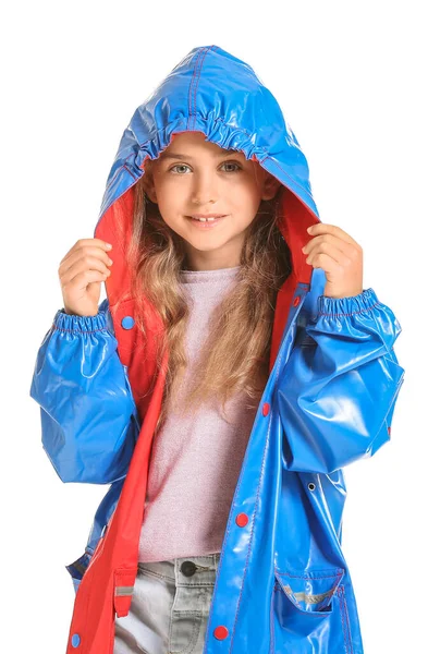 Linda Niña Impermeable Sobre Fondo Blanco — Foto de Stock