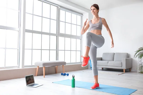 Sporty Young Woman Training Home — Stock Photo, Image