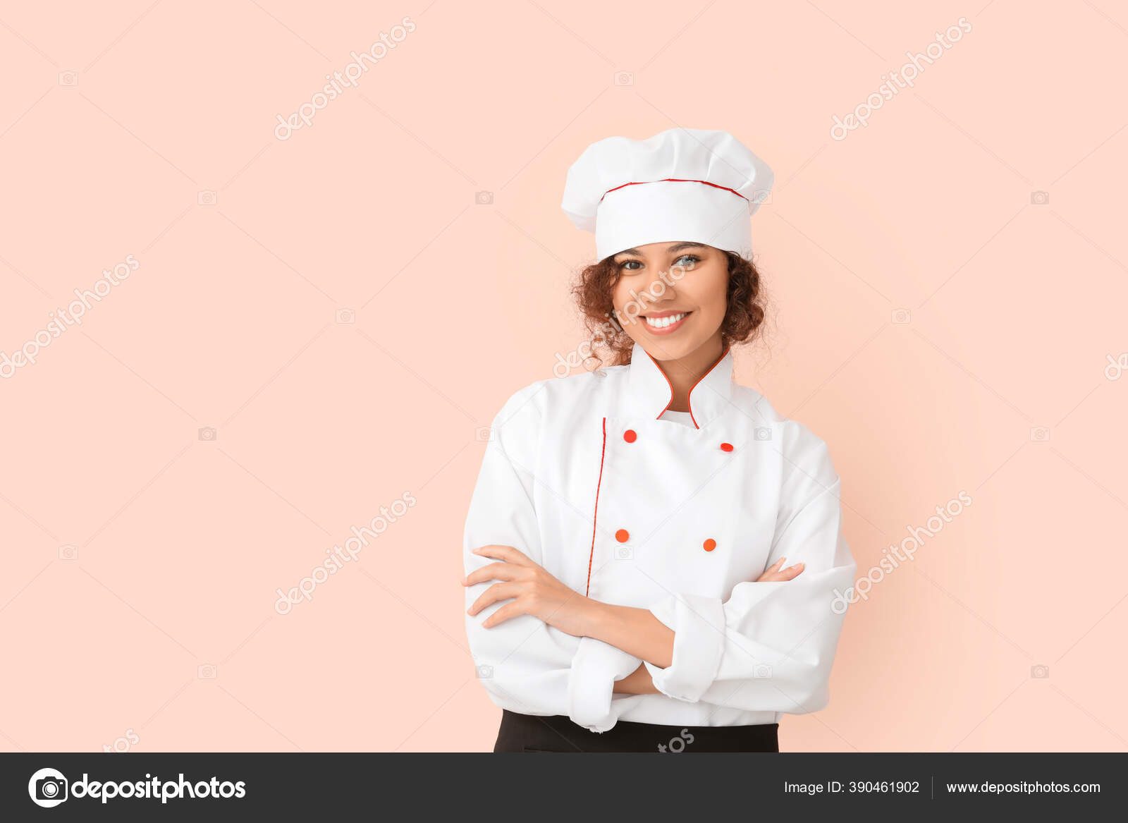 Female African American Chef Color Background Stock Photo by ©serezniy