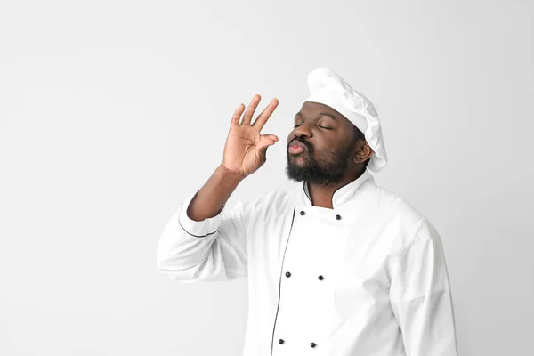 Male African American Chef White Background — Stock Photo, Image