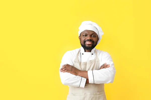 Chef Afroamericano Masculino Sobre Fondo Color —  Fotos de Stock