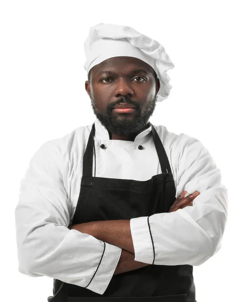 Chef Afroamericano Masculino Sobre Fondo Blanco — Foto de Stock