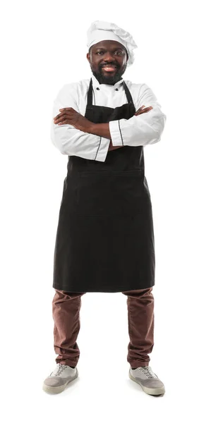 Chef Afroamericano Masculino Sobre Fondo Blanco — Foto de Stock