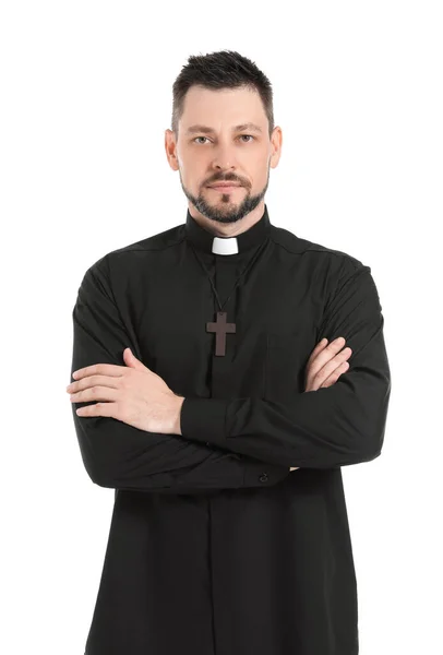 Schöner Priester Auf Weißem Hintergrund — Stockfoto