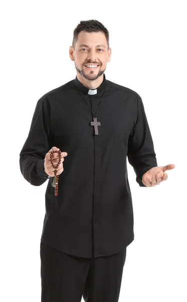 Schöner Priester Auf Weißem Hintergrund — Stockfoto