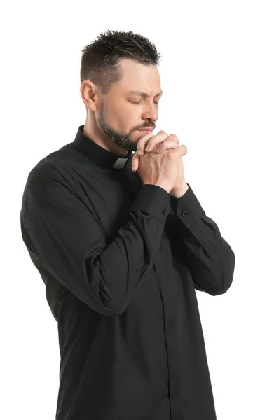 Handsome Praying Priest White Background — Stock Photo, Image